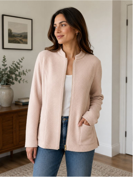 Chico's Jackets & Blazers - Chico's Pink Quilted Full Zip Blazer Jacket Women's Size 12